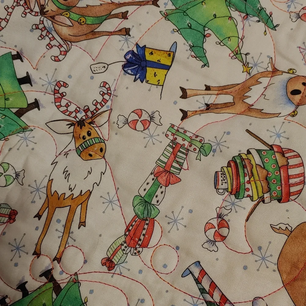 Holiday Christmas Tree Quilt Throw - Red & Green Festive Panel
